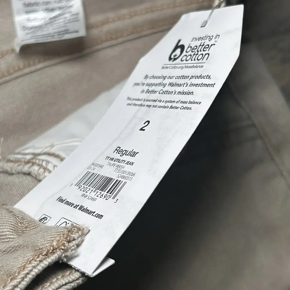 Time Tru Women Size 2 High Rise Straight Leg Jeans w/ Front Seam Taupe Brown NWT